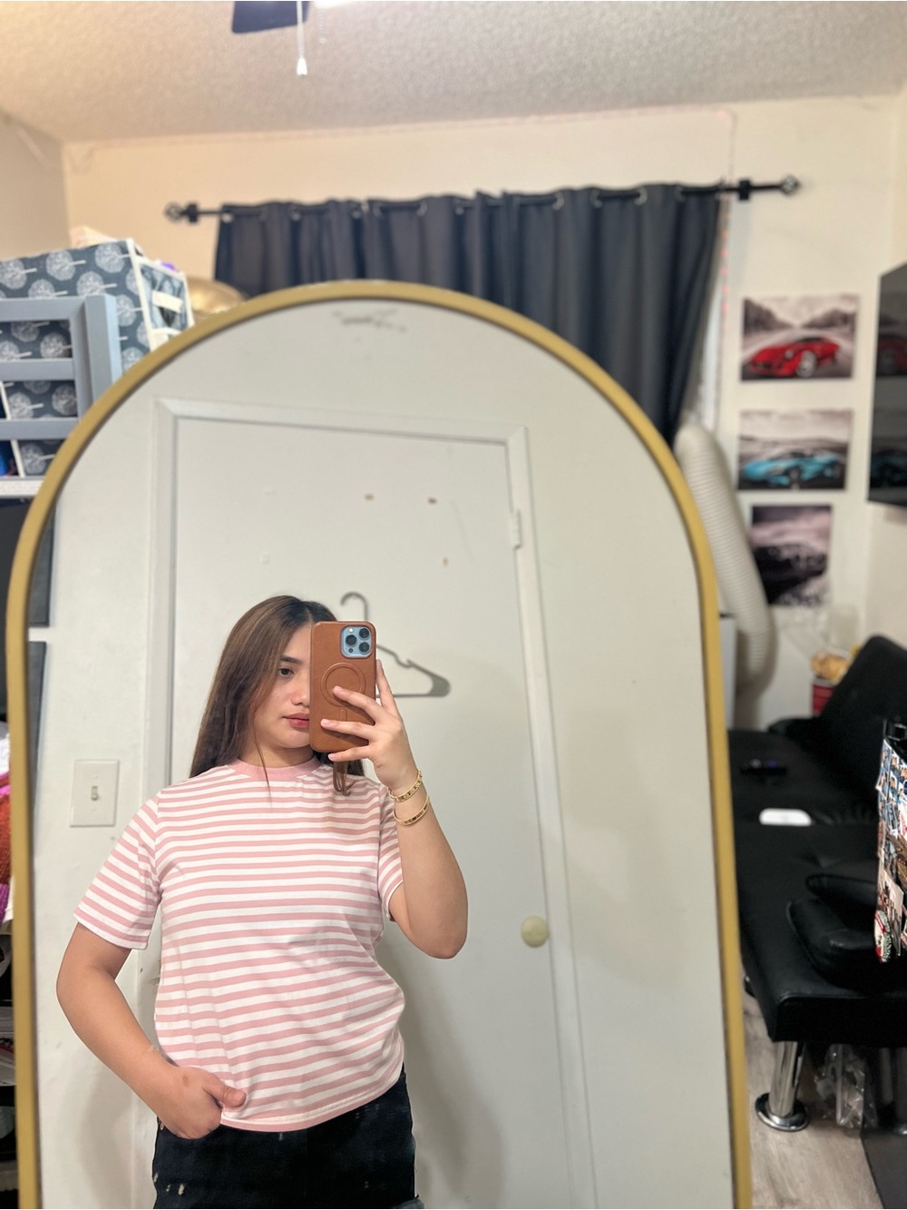 Classic Pink Stripe Crewneck Tee - Unbranded
